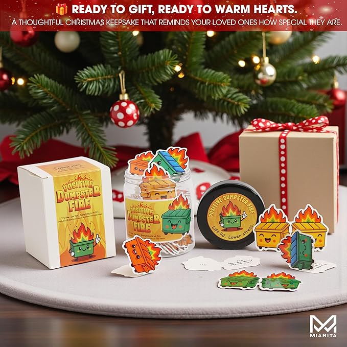 60 Positive Dumpster Fire Cards Jar, Emotional Supports 60 Affirmation Cards for Women, Dumpster Fire Desk Accessories, Unique Zen Garden, Coworker Gifts for Women, White Elephant Gifts