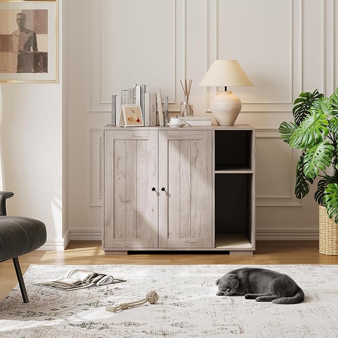 IDEALHOUSE Cat Litter Enclosure for Placing Self-Cleaning Litter Box,Power Outlet and Dog-Proof Shelf, Litter Box Cabinet,Litter Enclosure for Automatic Litter Box