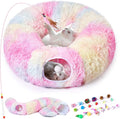 Cat Tunnel Bed with 20 Pcs Interactive Toys, 3-in-1 DIY Collapsible Plush Cat Tube with Washable Mat, Large Indoor Play Tunnel Cave for Kittens and Small Animals