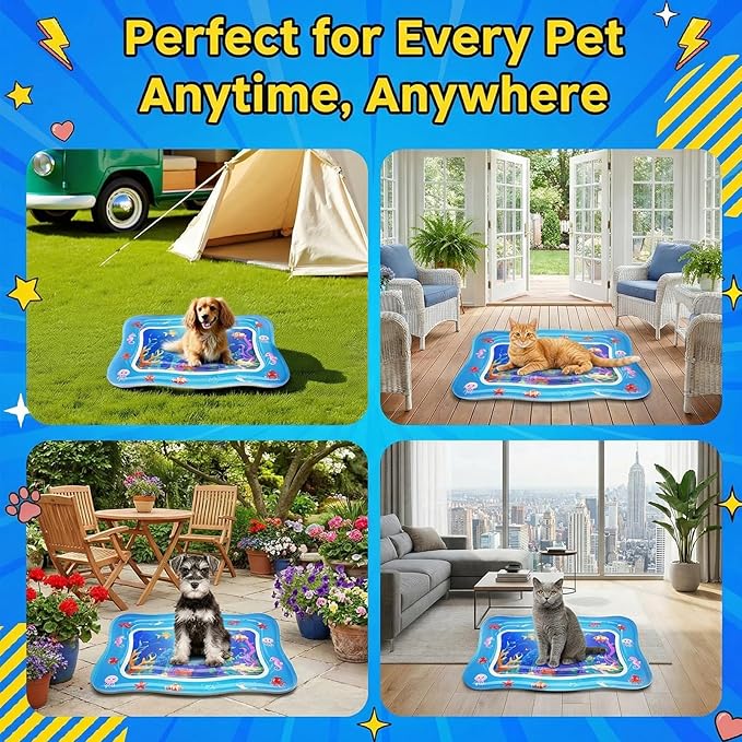 Cat Water Mat - Interactive Cat Toys Upgraded Thickened 0.7mm PVC Cooling & Heating Water Bed with Floating Fish, Anti-Scratch Leak Proof Foldable Water Sensor Play Mat for Cats
