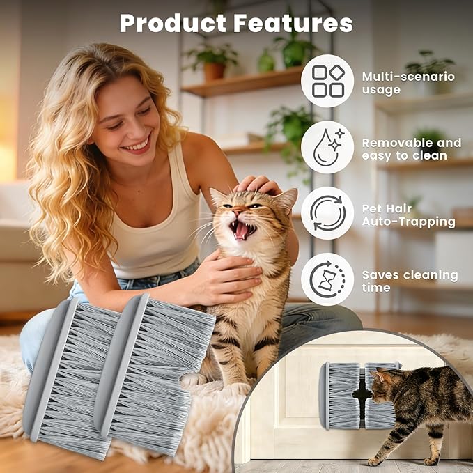 Cat Litter Mat Broom for Litter and Cat Hair Remove, Self-Cleaning Fur Catcher, Easy to Clean Litter Box Accessories for Cat Doors and Indoor Doorways