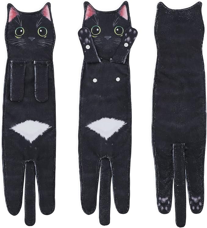 Funny Hand Towels for Bathroom Kitchen Decor - Cute Cat Hanging Hand Towel Kitchen Gadgets - Unique Housewarming Birthday Christmas Cat Lover Gift Ideas for Women Mom Lady Adults