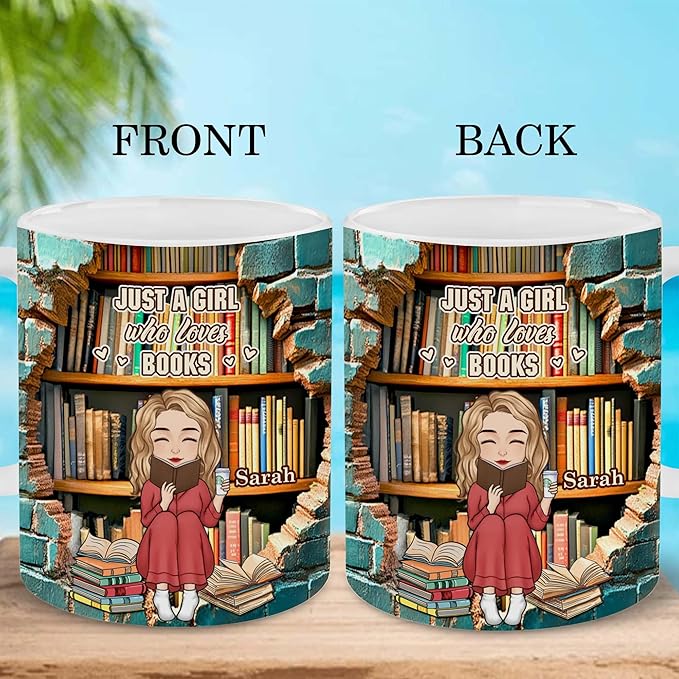 Personalized Book Lover Gifts - Book Lovers Gift For Bookworm, Readers, Librarians, Bookish - Hole In A Wall Mug Custom Avatar - Bookish Gift For Friends, Women, Her