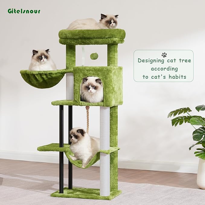 Gitelsnour Cat Tree, Cat Tower for Indoor Cats, 43.3 inch Cat Tree Tower with Sturdy Steel Tube, Hammock, Cat Condo for Small Cats and Kittens, Scratching Post, Green GCT004SGR