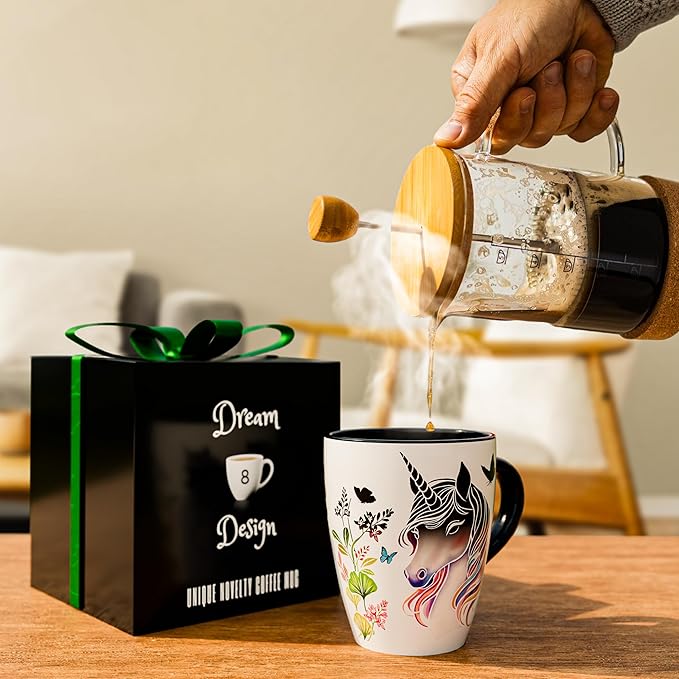 Color Changing Unicorn Coffee Mug 12oz – Heat Sensitive Ceramic Cup with Floral Reveal – Unicorn Gifts for Women, Unique Coffee Mugs, Christmas Holiday Gift, Perfect for Coffee, Tea or Cocoa