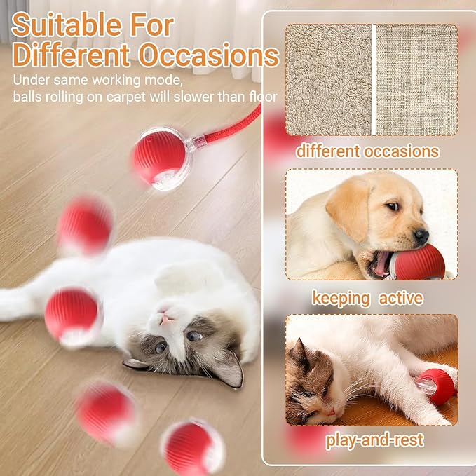2025 New Interactive Dog Cat Toys Balls, Interactive Rolling Ball Cat Toy, 360° Smart Automatic Rolling Pet Ball (red, one Size)