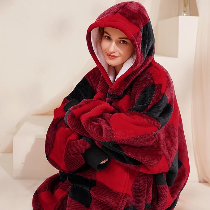 Narecte Cozy Oversized Blanket Hoodie Wearable Blanket Adults Soft Hooded Blanket Hoodie Birthday Gifts for Women Christmas