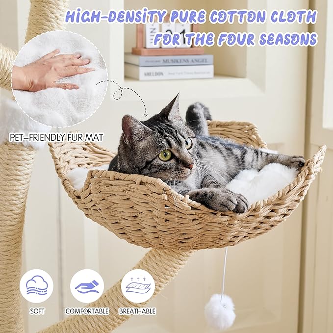 Modern Cat Tree 73" Tall, Scratching Tower for Multiple Small Large Cats with Scratching Post, Multi-Level Luxury Cat Condo