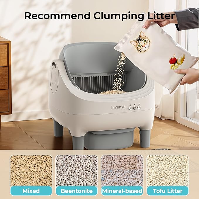 Automatic Cat Litter Box for Multiple Cats, App Control, Open-Top Automatic Litter Box Self Cleaning, Safety Sensors 10.5L Waste Bin with Odor Control, 2 Rolls of Liners