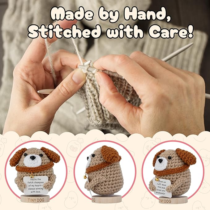 Dog Mom Gifts for Women - Tiny Dog Crochet with 30 Cute Signs for Furr Mama | Funny Birthday Gift for Pet Lovers | Funny Present for Birthday, Mothers Day, New Puppy | Cute Positive Crochet Animal