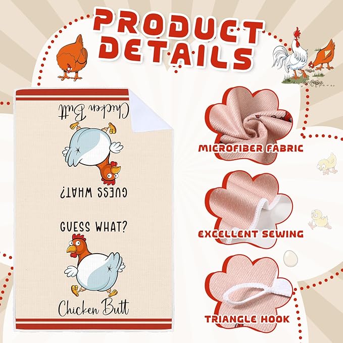 FuWeave 6 Pcs Chicken Kitchen Dish Towels Chicken Gifts for Women Farm Rooster Dishcloth 16 x 24 Inches Farmhouse Tea Hand Towel Decorative for Bathroom Kitchen Housewarming Gifts