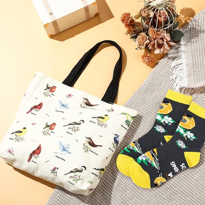 Bird Lover Gifts for Women Birthday Gifts Baskets Set Include Canvas Tote Bag, Makeup Bag, Socks, Keychain, Enamel Mug, Small Figurines for Mom, Wife, Sister, Friend