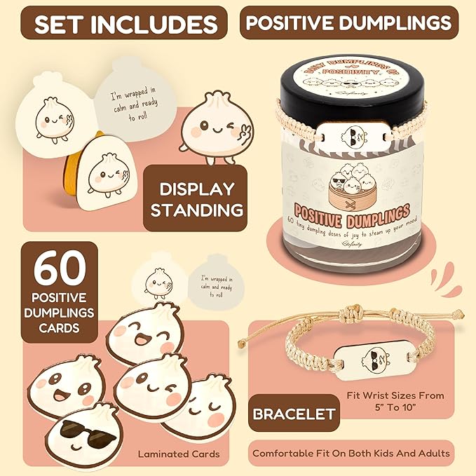 Stofinity Emotional Support Dumplings Cards - Positive Affirmation Jar with 60 Uplifting Notes, Funny Easter Gifts for Teen Girls, Women, Teacher, Tween, Birthday Gifts for Teen Girls Trendy Stuff