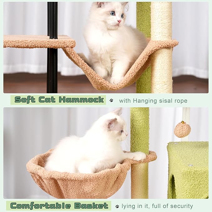 Gitelsnour Cat Tree, Cat Tower for Indoor Cats, 43.3 inch Cactus Cat Tree Tower with Sturdy Steel Tube, Hammock, Cat Condo for Small Cats and Kittens, Scratching Post, GCT004SGY