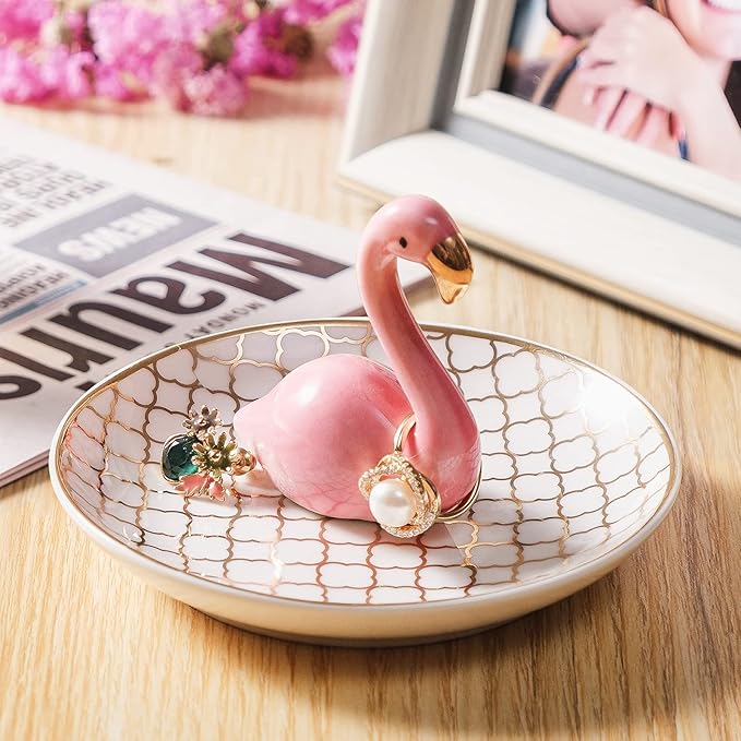 PUDDING CABIN Flamingo Gifts for Women Ring Holder for Jewelry, Pink Decor Flamingo Gift for Women Girls Friend Her Mom Mothers Day Birthday Christmas Thanksgiving Valentines