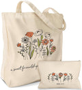 Miss Adola Aesthetic 2 Pack Canvas Tote Bag - with Makeup Zipper Pouch for Women Bag for Shopping, Gym, Travel, Vacation