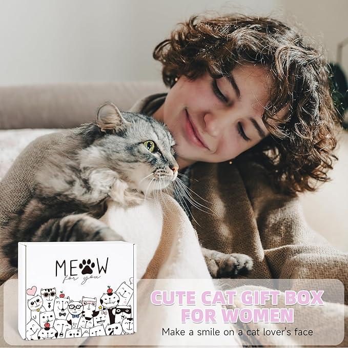 Cat Lover Gifts for Women, Cat Mom Gifts, Cat‘s Themed Gift for Christmas Mother's Day Birthdays, Gift for Cats Lovers for Crazy Cats Lady Mom Daughters with Canvas Bag Glass Cup Scented Candle Socks