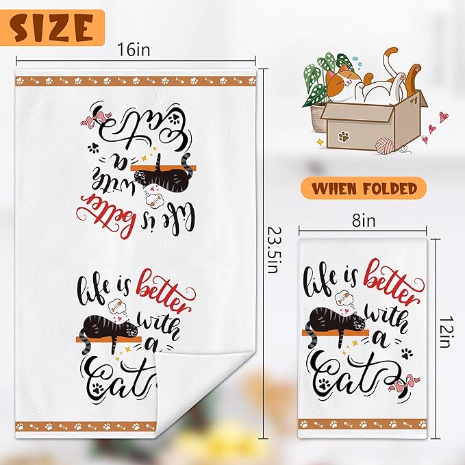 Hexagram Cat Kitchen Towels Set of 4, Cat Lover Gifts for Women, Funny Cute Housewarming Dish Hand Towels for Home Kitchen Decor