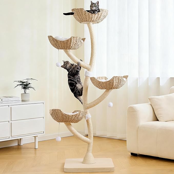 Modern Cat Tree 73" Tall, Scratching Tower for Multiple Small Large Cats with Scratching Post, Multi-Level Luxury Cat Condo