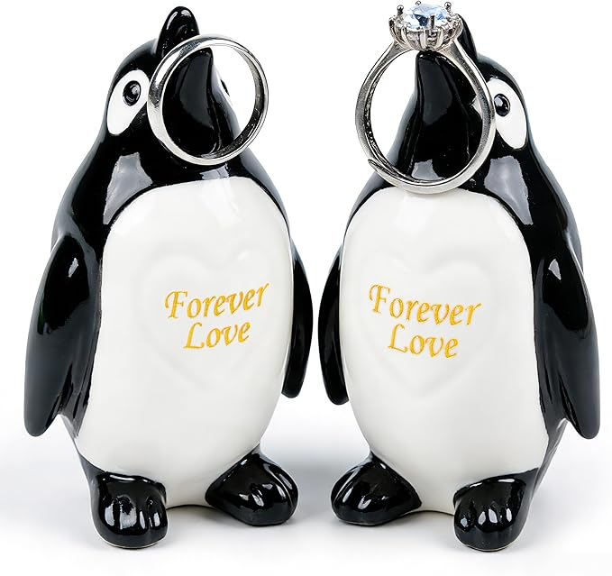 Penguin Gifts for Him Her Boyfriend Girlfriend, Set of 2 Ceramic Penguin Figurines Forever Love Anniversary Birthday Gifts for Women Men, Romantic Valentines Gift for Wife Husband Couples Cute Decor