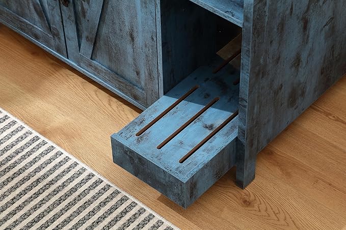 Large Cat Litter Enclosure With Litter Collector, Enclosure for self-Cleaning Litter Boxes,Adjustable Shelf for Dog Proof and Storage,Outlet,Lock Added for cat,Cat Washroom Cabinet,Blue