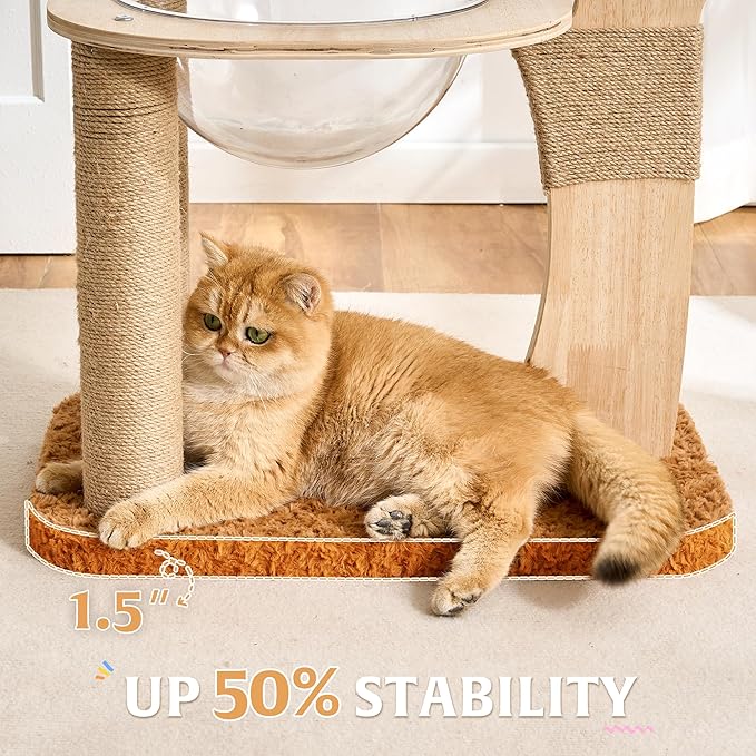 HITTITE Flower Cat Tree with Scratching Post, 36 Inches Cute Cat Tower with Wooden Branch Design, Modern Cat Climbing Tower with Flower Perches and Space Capsule for Indoor Cats Large Adult. White