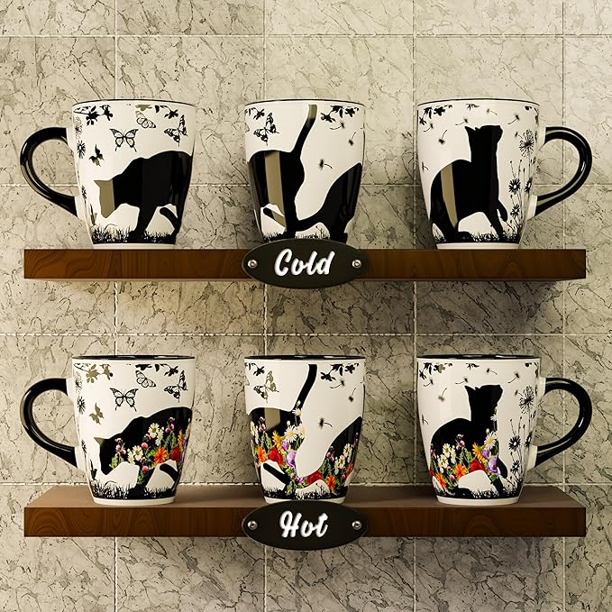 Color Changing Cat Mug for Cat Lovers 12oz | Ceramic Heat Sensitive Coffee Cup for Hot Drinks or Tea | Cute Magic Mug Gift for Women, Mom, Grandma | Perfect Christmas or Holiday Gift for Cat Lovers