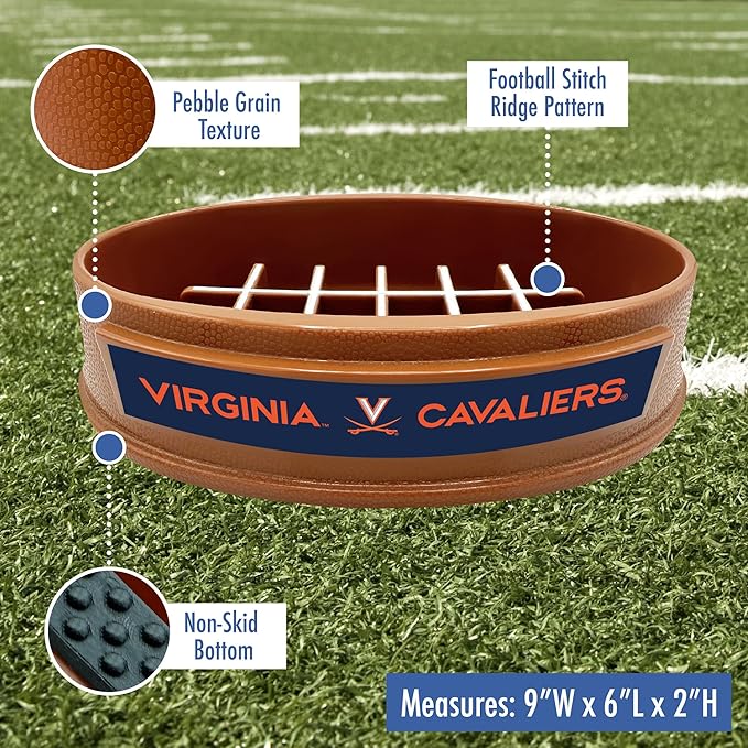 NCAA Super-Bowl - Virginia Cavaliers Slow Feeder Dog Bowl. Football Design Slow Feeding Cat Bowl for Healthy Digestion. Non-Slip Pet Bowl for Large & Small Dogs & Cats