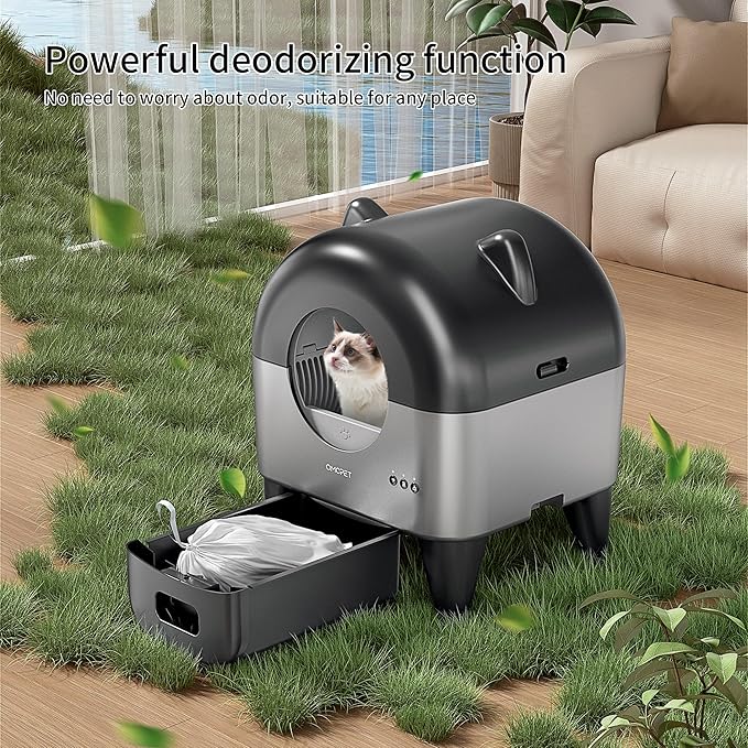 Automatic Self Cleaning Litter Box,95L Large Capacity Smart Cat Litter Box with App Control,8 Safety Sensors for Multiple Cats,Advanced Odor Control,6-Color Night Light(Black)