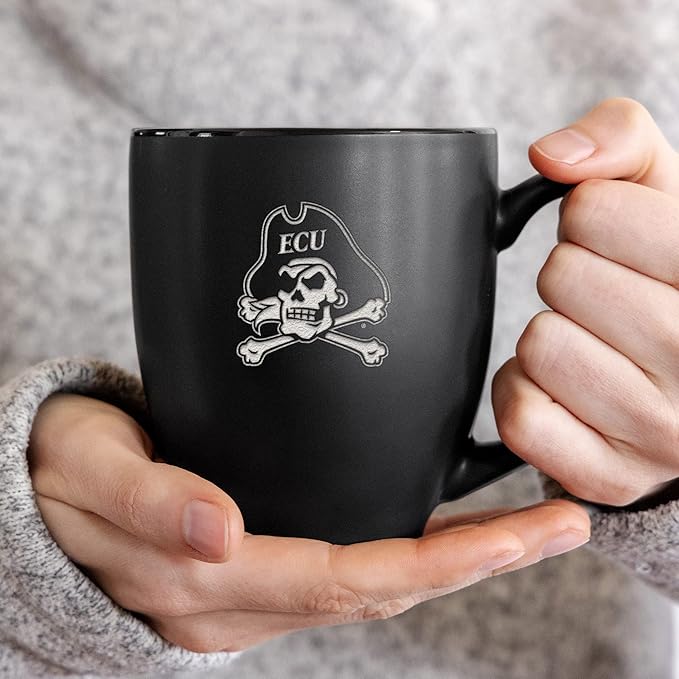 Rico Industries NCAA (D/E/F & G) Standard 15oz Laser Engraved Matte Black Ceramic Bistro Mug - For Hot or Cold Drinks