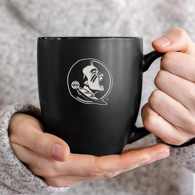 Rico Industries NCAA (D/E/F & G) Standard 15oz Laser Engraved Matte Black Ceramic Bistro Mug - For Hot or Cold Drinks
