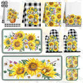 10 PCS Sunflower Plaid Kitchen Decor and Accessories - Sets 4 Kitchen Towels 2 Pot Holders 2 Oven Mitts 2 Rugs for Kitchen Bathroom Home Cooking Farmhome Housewarming Baking Daughter Mom Gifts