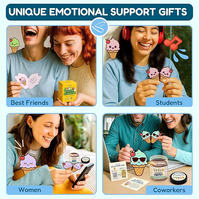 Stofinity Emotional Support Ice Cream Gifts - 60 Positive Affirmations Cards For Kids, Sweetest Day Gifts For Myself, Fathers Day, Mothers Day, Cute Christmas Gift For Teens Mood-boosting Desk Decor