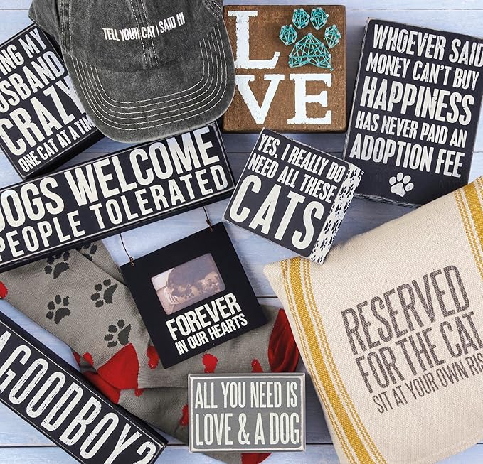 Primitives By Kathy 4" X 4" Wooden Box Sign: Yes, I Really Do Need All These Cats (23070)