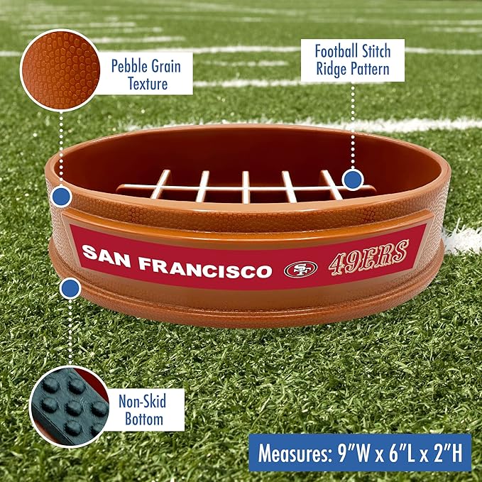 NFL Super-Bowl 49ERS Slow Feeder Dog & Cat Bowl. Football Design for Healthy Digestion. Non-Slip for Large & Small Pets