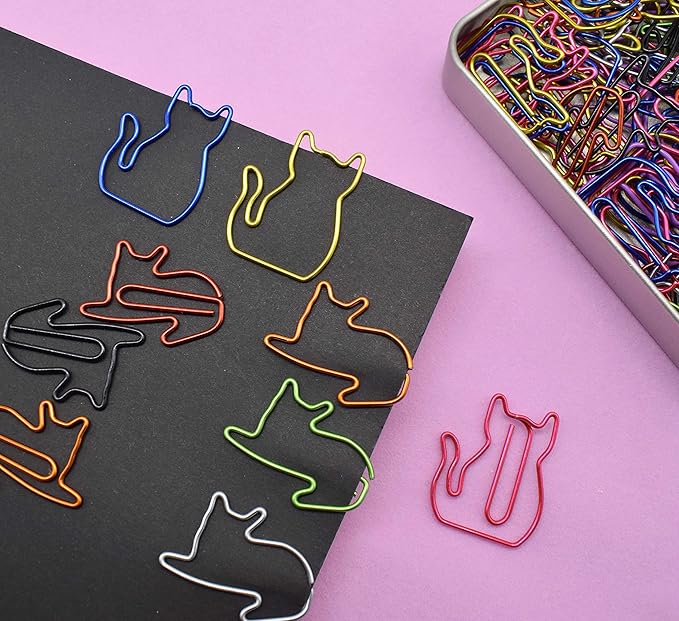 100 pcs Cat Paper Clips Cute Decorative Paperclips, Cat Lover Gifts for Women, Fun Office Supplies for Cat Lovers