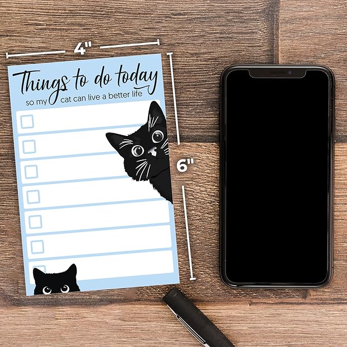 Funny Black Cat Lover Small to Do List Sticky Notes, Blue | Things to Do Today | Humor Notebook Notepad Note Card for Women Gift| 50 Pages 4x6 by DAILY RITMO