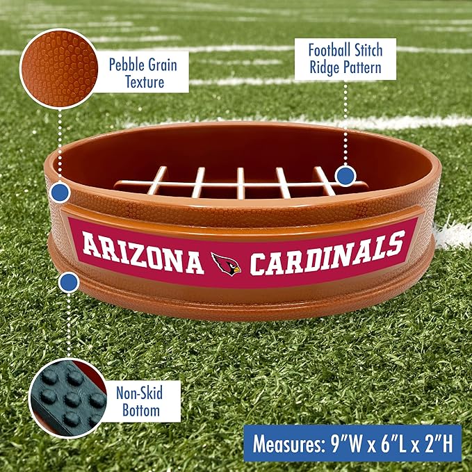 NFL Super-Bowl Arizona Cardinals Slow Feeder Dog & Cat Bowl. Football Design for Healthy Digestion. Non-Slip for Large & Small Pets