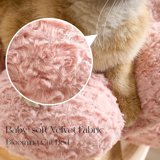 797Audio Flower Cat Tree, 37" Wood Branch Cat Tower, Pink Cloud Cat Tree with Scratching Post for Indoor Adult Cats, Luxury Cat Tree with Mushroom Cat Scratcher & Interactive Squeaky Toy