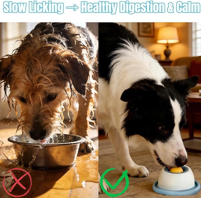 Dog Slow Feeder Bowl with Lick Ball - Durable Licking Toy for Anxiety, Mess-Free Liquid Treats, Easy Clean Bowl for Fast Eating Dogs & Cats (Yellow)