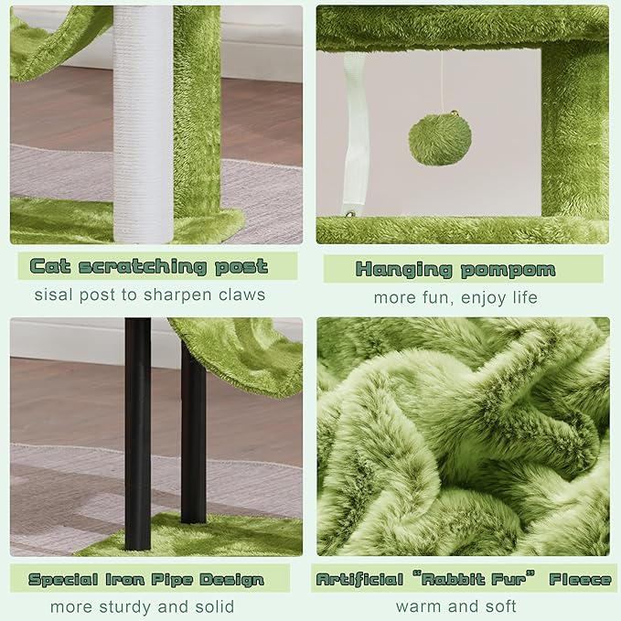 Gitelsnour Cat Tree, Cat Tower for Indoor Cats, 43.3 inch Cat Tree Tower with Sturdy Steel Tube, Hammock, Cat Condo for Small Cats and Kittens, Scratching Post, Green GCT004SGR