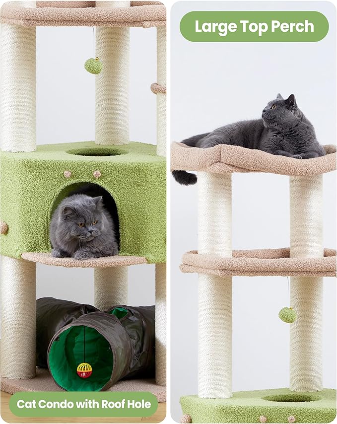 Cat Tree Tower for Large Cats Adult - 60 Inch XXL Sturdy Heavy Duty Extra Wide Scratching Posts (φ4.4in) Condo - Indoor Big Cat House Hammock Perch - XL Wood Multi Level Feline Pet Bed Trees Houses
