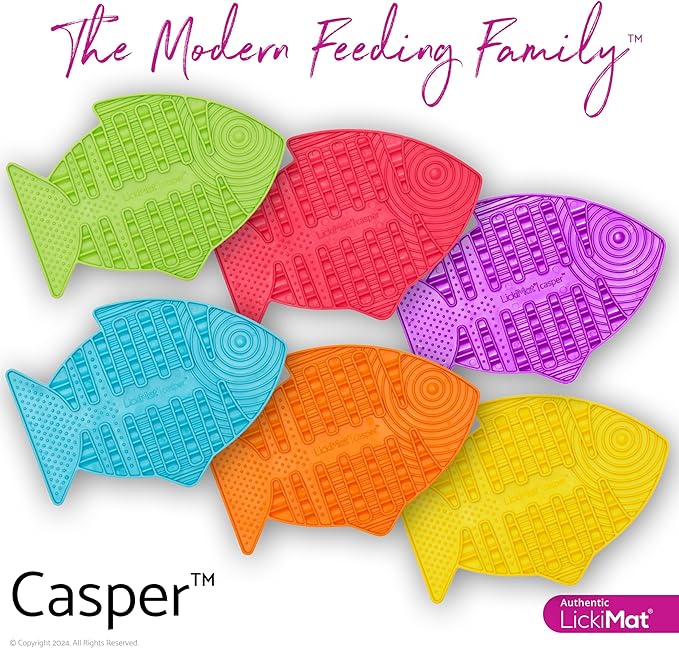 LickiMat Casper, Fish-Shaped Cat Slow Feeders Lick Mat, Boredom Anxiety Reducer; Perfect for Food, Treats, Yogurt, or Peanut Butter. Fun Alternative to a Slow Feed Cat Bowl or Dish, Purple