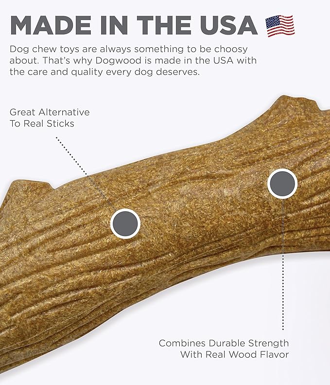 Pupstages Dogwood Dog Chew Toy – Real-Wood Blend, Natural Flavor & Texture, Moderate Chewers, Medium, 7.4"