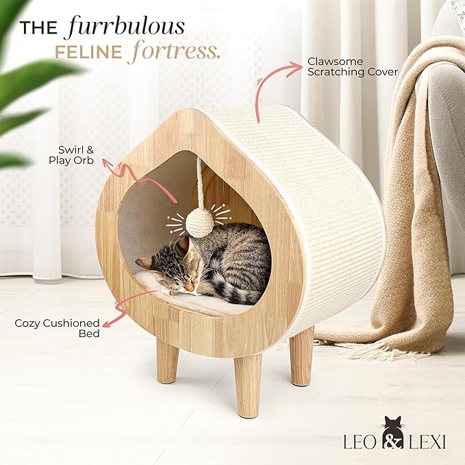 Unique Modern Cat Bed for Indoor Cats, House with Scratching Wall, Cozy Cave for Hideout, Cute Kitty Condo for Sleeping, Luxury Cat Beds & Furniture