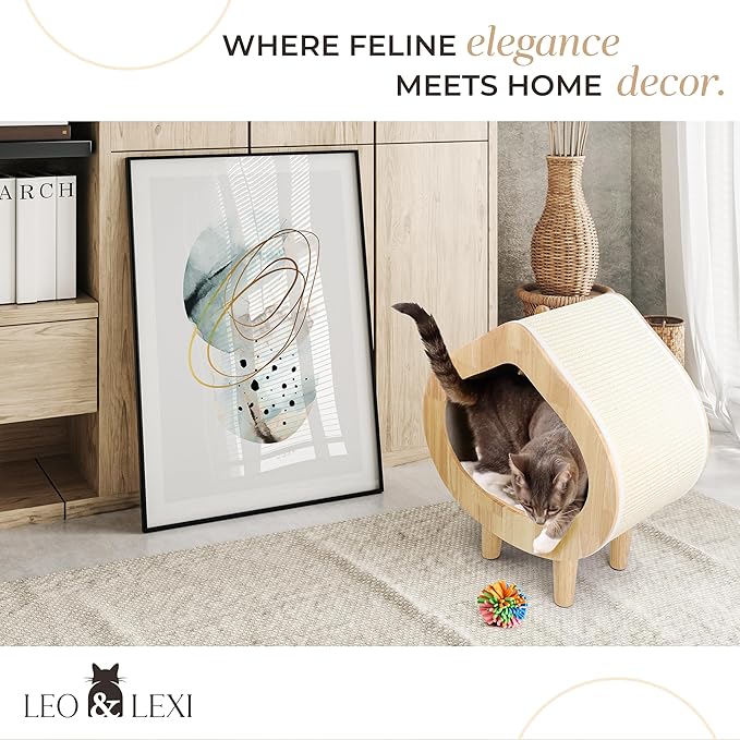 Unique Modern Cat Bed for Indoor Cats, House with Scratching Wall, Cozy Cave for Hideout, Cute Kitty Condo for Sleeping, Luxury Cat Beds & Furniture