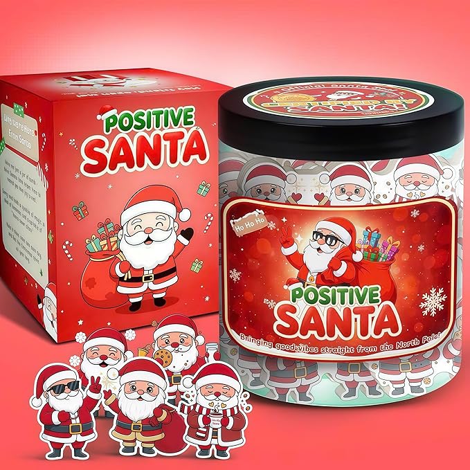 Positive Santa Claus Christmas Jar with 60 Daily Affirmation Cards, Emotional Support Christmas Gift, Funny Decorations for Home or Desk, Holiday Ornaments and Gifts for Women Men Teens and Teachers
