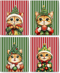 FITIE Funny Christmas Orange Cat Wall Art Posters Set of 4, Cat Christmas Decor, Red and Green Cute Xmas Tree Kitty Winter Holiday Canvas Prints Artwork Wall Decor for for Bedroom Home, 8x10 Unframed