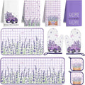 10 Pcs Farmhouse Lavender Kitchen Decor and Accessories Set 4 Kitchen Towels 2 Pot Holders 2 Oven Mitts 2 Rugs for Cooking Baking Mom Housewarming Gifts(Purple,Lavender)