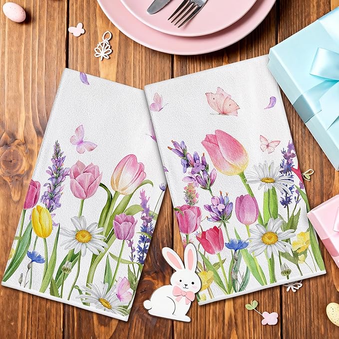 Hexagram Spring Kitchen Towels Sets of 2,Colorful Flower Hand Towels for Bathroom 18x28 Inch, Spring Farmhouse Home Decorations